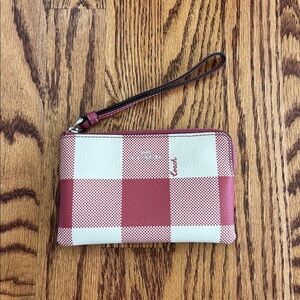 Coach Pink and Cream Plaid Wristlet Like New